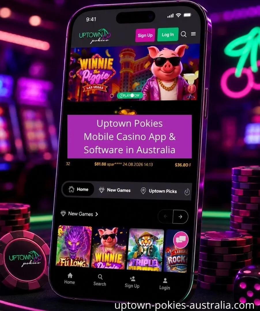Uptown Pokies mobile casino app on a smartphone