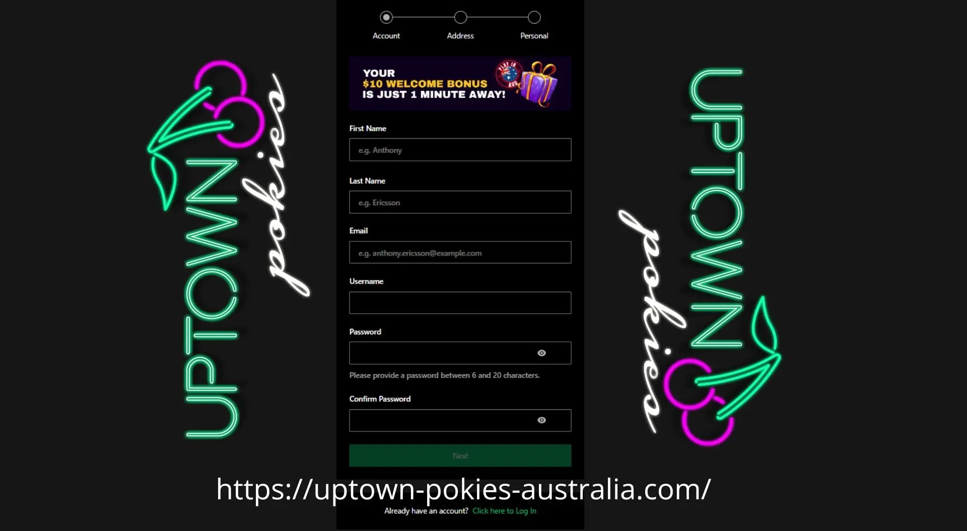 Uptown Pokies login and user account access