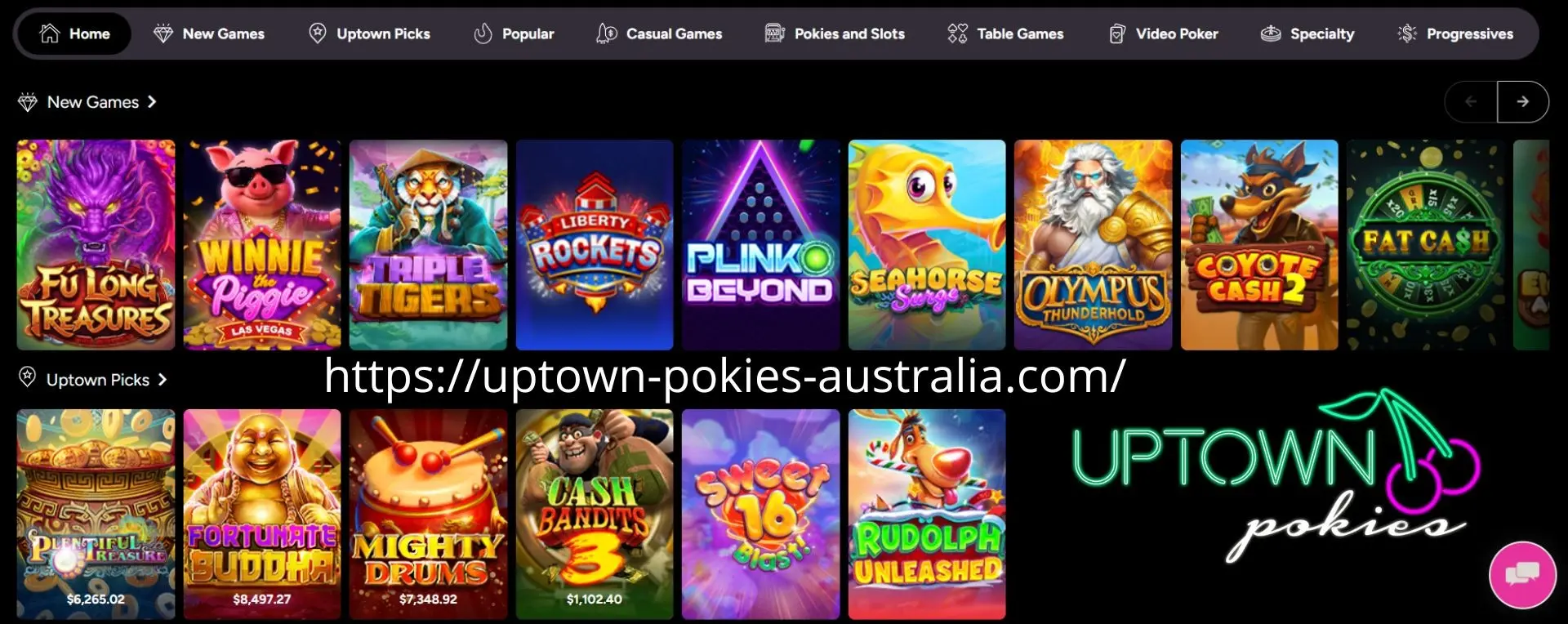 Uptown Pokies casino game library and software